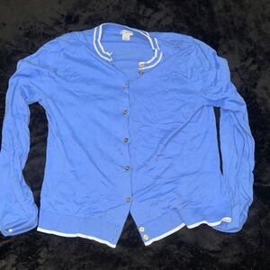 J. Crew Blue ButtonUp Cardigan with White Trim